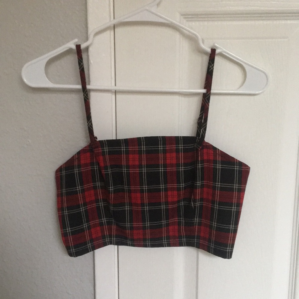 Garage Plaid Pinafore Crop Tank Top
